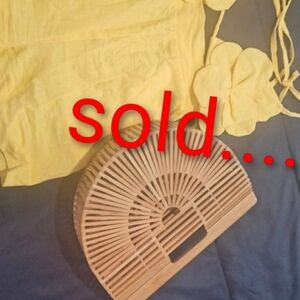 Yellow Shorts and Wooden Handbag Set